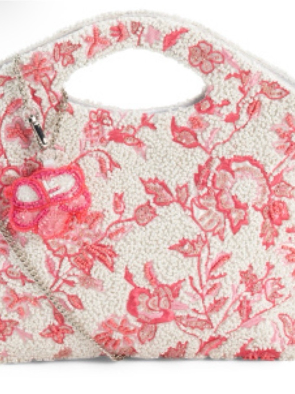 Handcrafted  in India Floral Beaded Crosbody  Bag in Pink on Cream